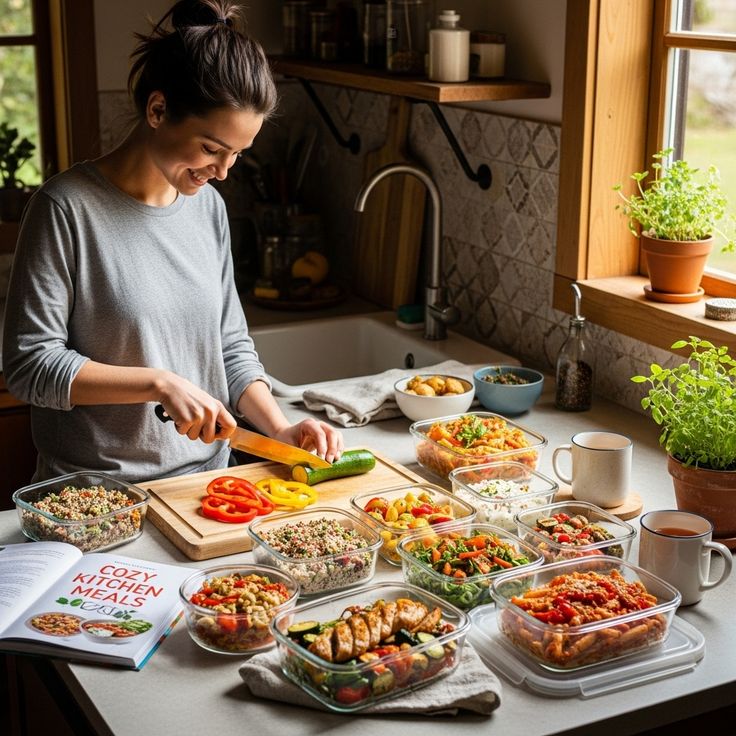 Colourful balanced meal with fresh vegetables and whole foods